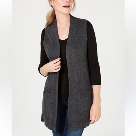 Tahari 100% Merino Wool Sleeveless Dark Gray Long Vest Women’s Size Small - Picture 1 of 7